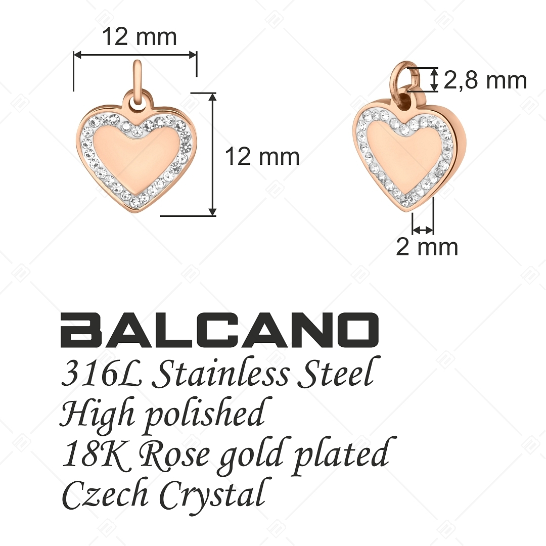 BALCANO - Edelstahl Herz Charme mit Kristallen, 18K rosévergoldet (851053CH96)