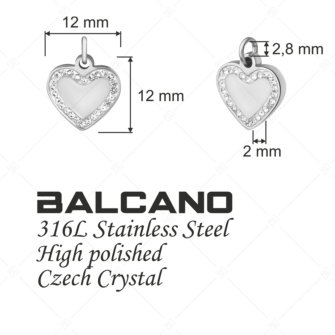 BALCANO - Stainless Steel Heart Shaped Charm with Crystals, High Polished (851053CH97)