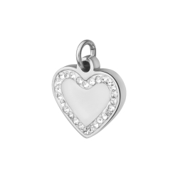 BALCANO - Stainless Steel Heart Shaped Charm with Crystals, High Polished