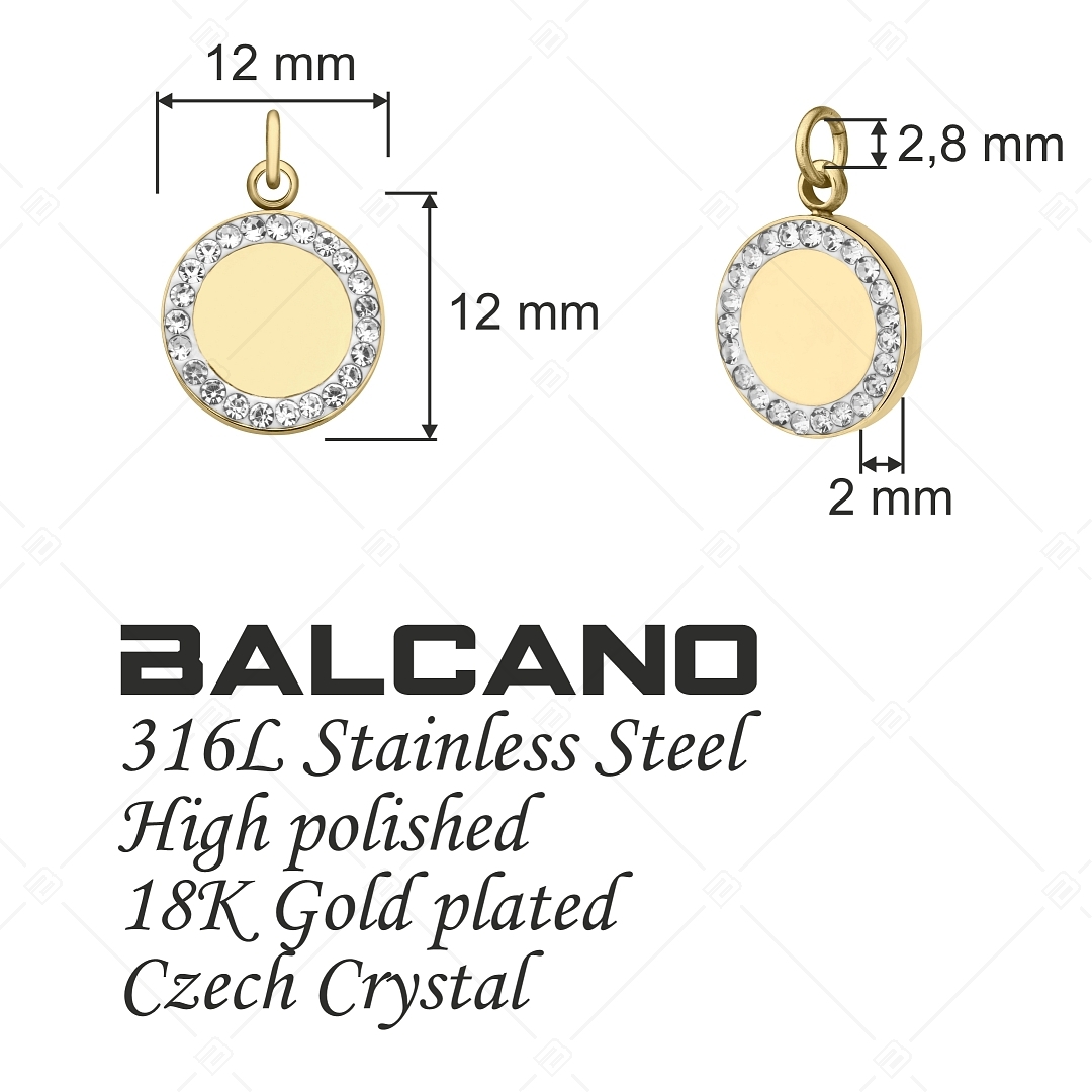 BALCANO - Charm rond avec cristaux, en acier inoxydable plaqué or 18K (851054CH88)