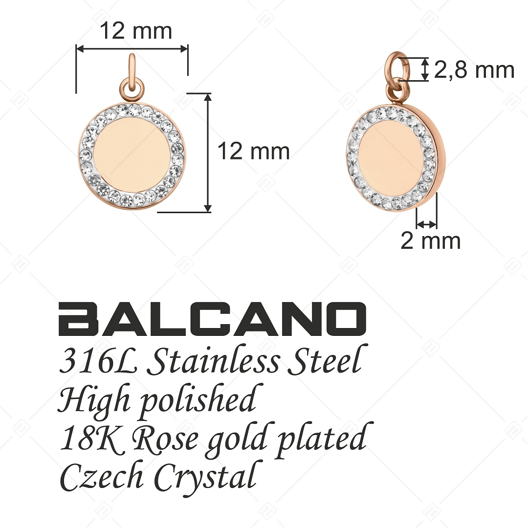 BALCANO - Charm rond avec cristaux, en acier inoxydable plaqué or rose 18K (851054CH96)