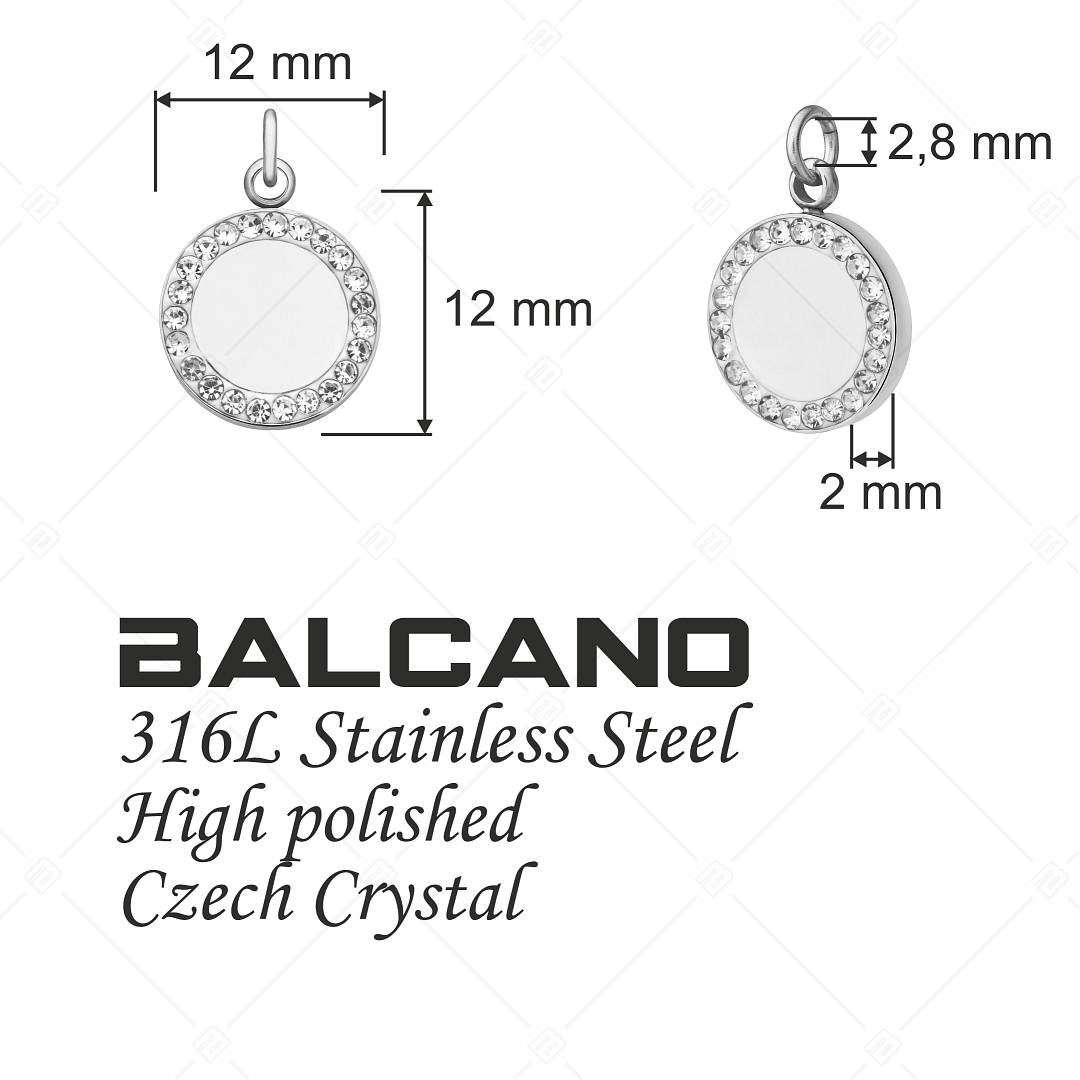 BALCANO - Stainless Steel Round Charm with Crystals, High Polished (851054CH97)
