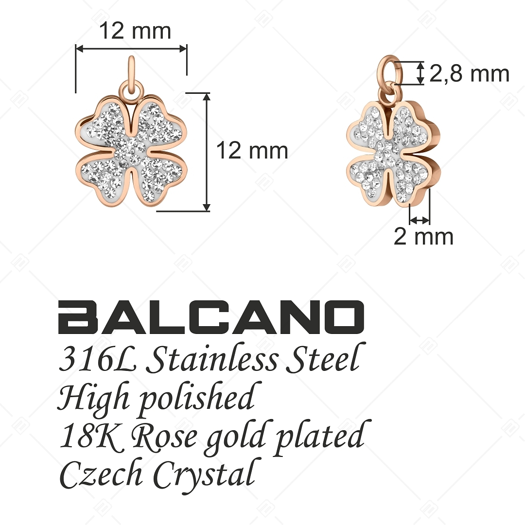 BALCANO - Charm en forme de trèfle avec cristaux, en acier inoxydable plaqué or rose 18K (851055CH96)