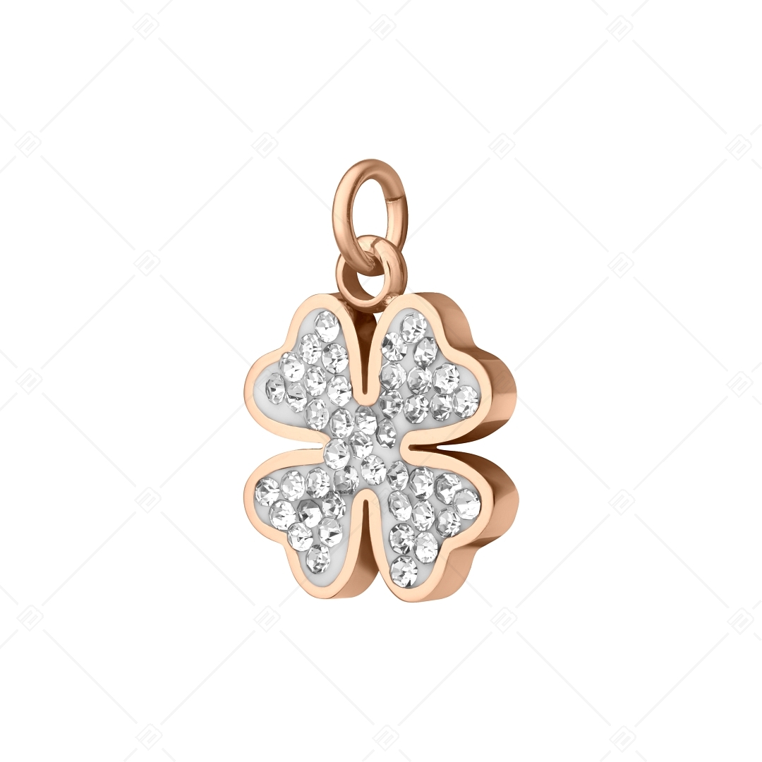 BALCANO - Stainless Steel Clover Charm with Crystals, 18K Rose Gold Plated (851055CH96)