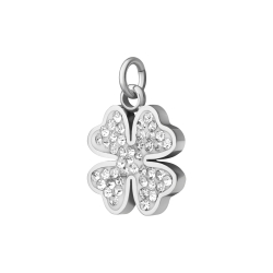 BALCANO - Stainless Steel Clover Charm with Crystals, High Polished
