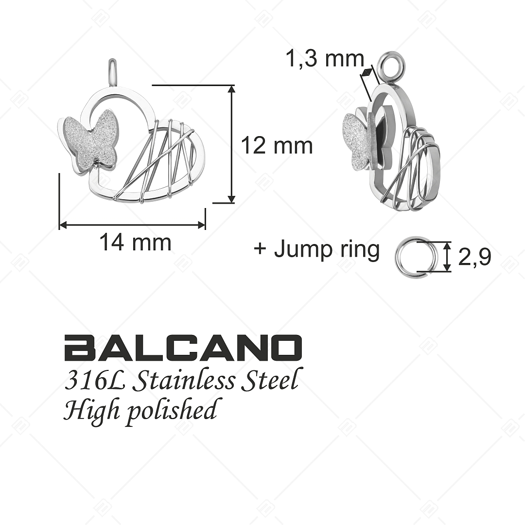 BALCANO - Papillon / Charm papillon en forme de cœur, en acier inoxydable avec hautement polie (851060BC97)