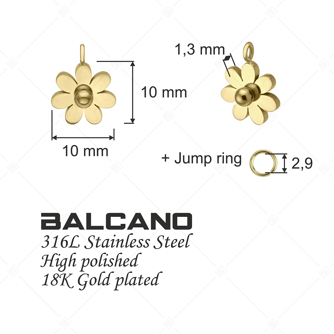 BALCANO - Daisy / Stainless Steel Flower Shaped Charm, 18K Gold Plated (851061BC88)