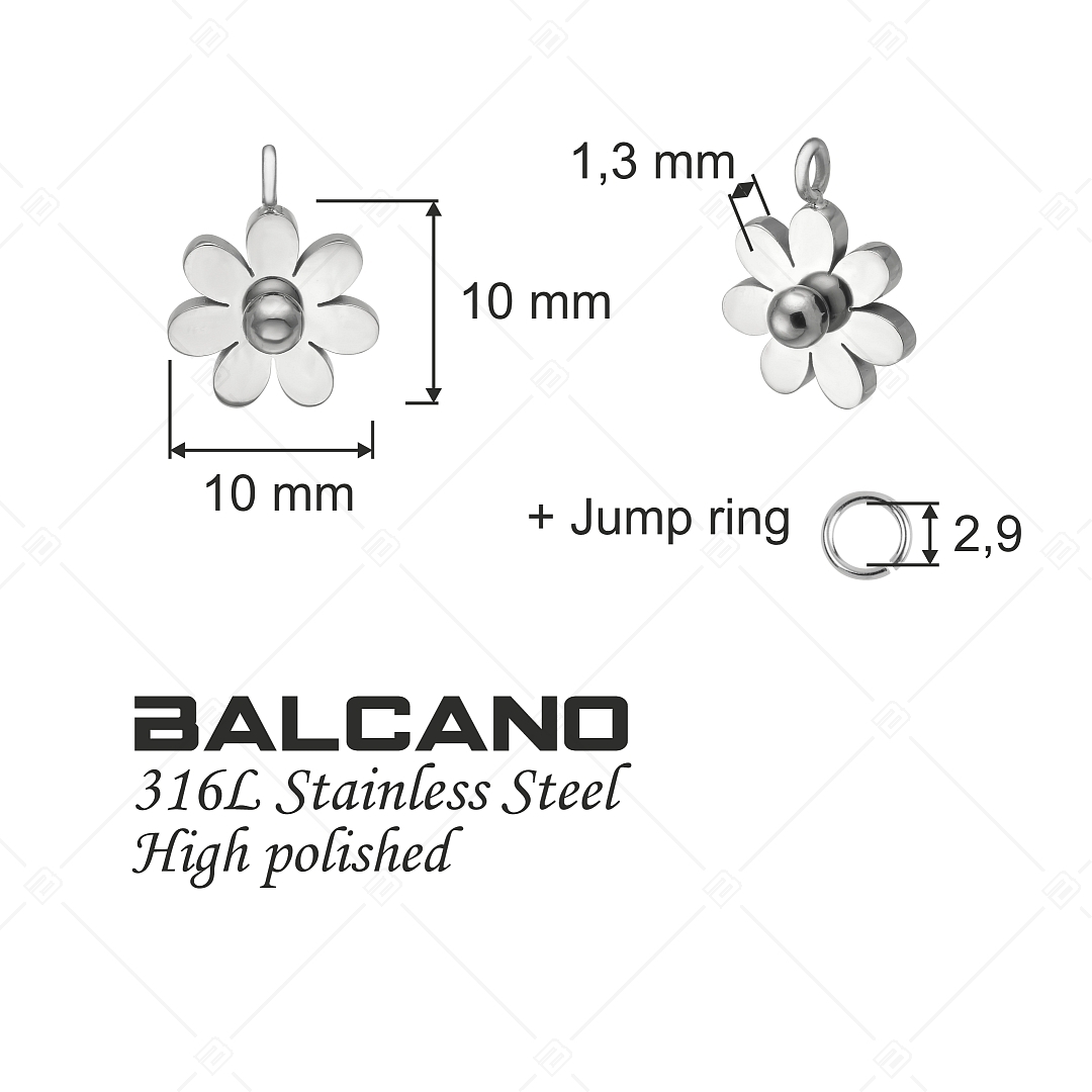 BALCANO - Daisy / Stainless Steel Flower Shaped Charm, High Polished (851061BC97)