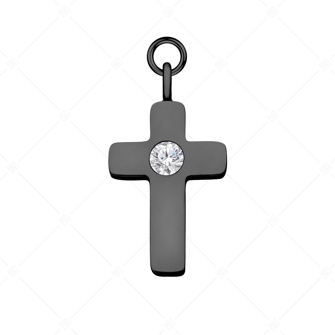 BALCANO - Piccolo Croce / Cross Shaped Stainless Steel Charm with Zirconia, Black PVD Plated (851063BC11)