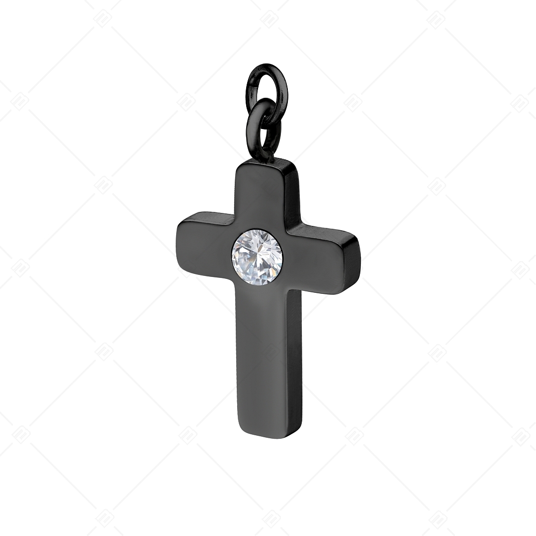 BALCANO - Piccolo Croce / Charm en forme de croix en acier inoxydable avec zirconium, plaqué PVD noir (851063BC11)