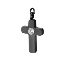 BALCANO - Piccolo Croce / Charm en forme de croix en acier inoxydable avec zirconium, plaquée PVD noir