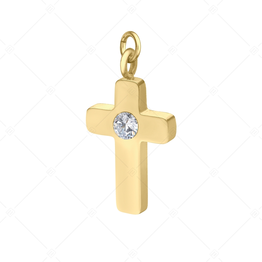 BALCANO - Piccolo Croce / Cross Shaped Stainless Steel Charm with Zirconia, 18K Gold Plated (851063BC88)