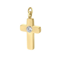 BALCANO - Piccolo Croce / Kreuzförmige Edelstahl Charm mit Zirkonia Edelstein und 18K Gold Beschichtung