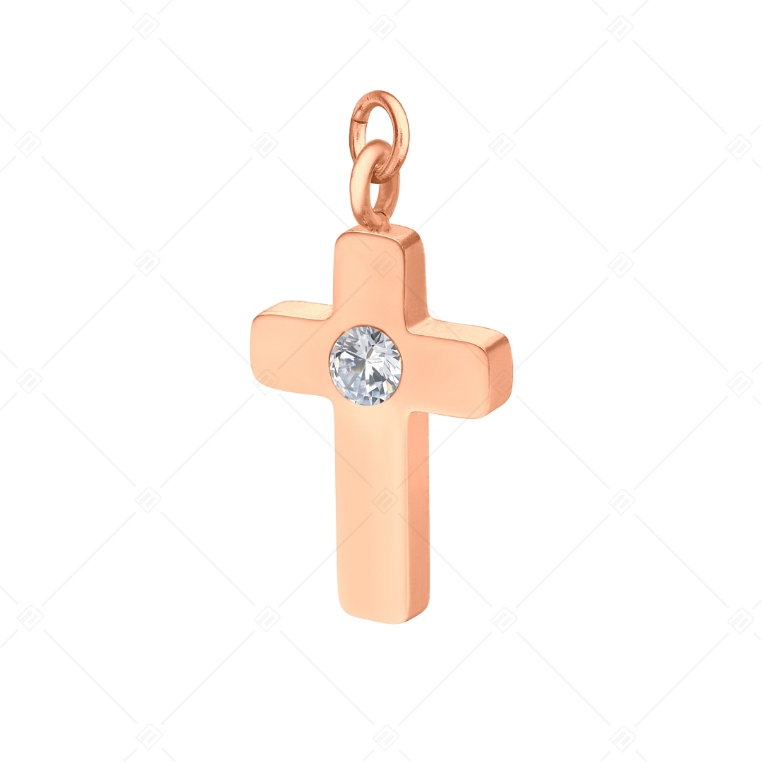 BALCANO - Piccolo Croce / Cross Shaped Stainless Steel Charm with Zirconia, 18K Rose Gold Plated (851063BC96)
