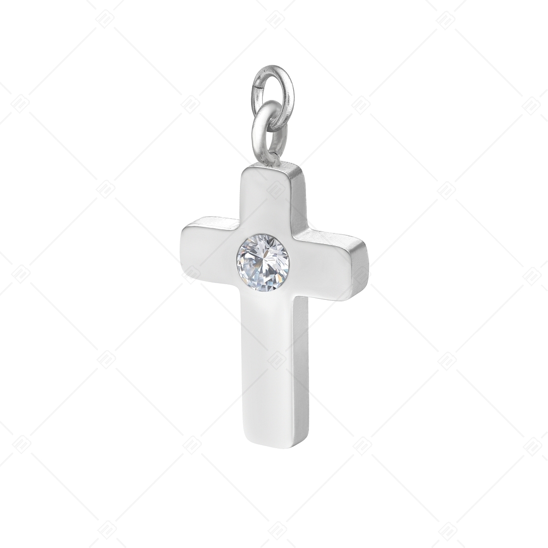 BALCANO - Piccolo Croce / Cross Shaped Stainless Steel Charm with Zirconia, High Polished (851063BC97)