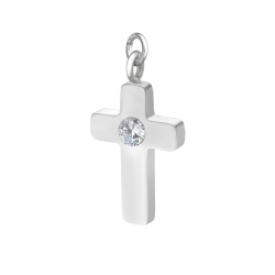 BALCANO - Piccolo Croce / Charm en forme de croix en acier inoxydable avec zirconium, hautement polie