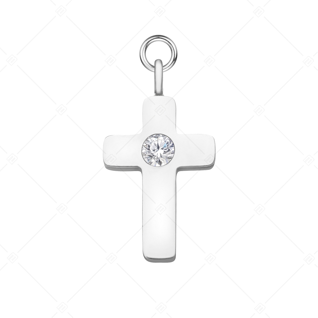 BALCANO - Piccolo Croce / Cross Shaped Stainless Steel Charm with Zirconia, High Polished (851063BC97)