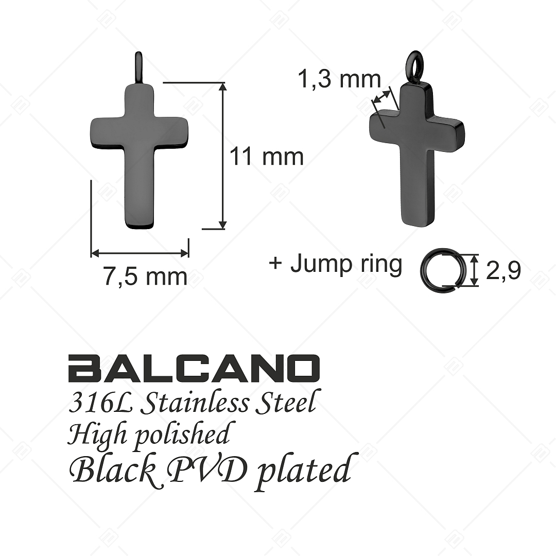 BALCANO - Piccolo Croce / Charm en forme de croix en acier inoxydable, plaqué PVD noir (851064BC11)