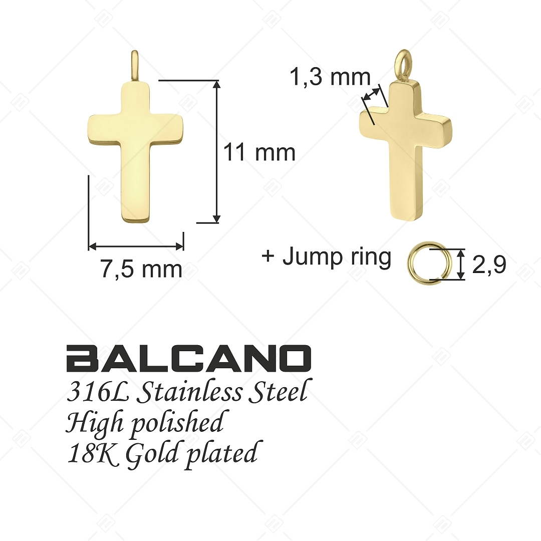 BALCANO - Piccolo Croce / Cross shaped Stainless Steel Charm, 18K Gold Plated (851064BC88)
