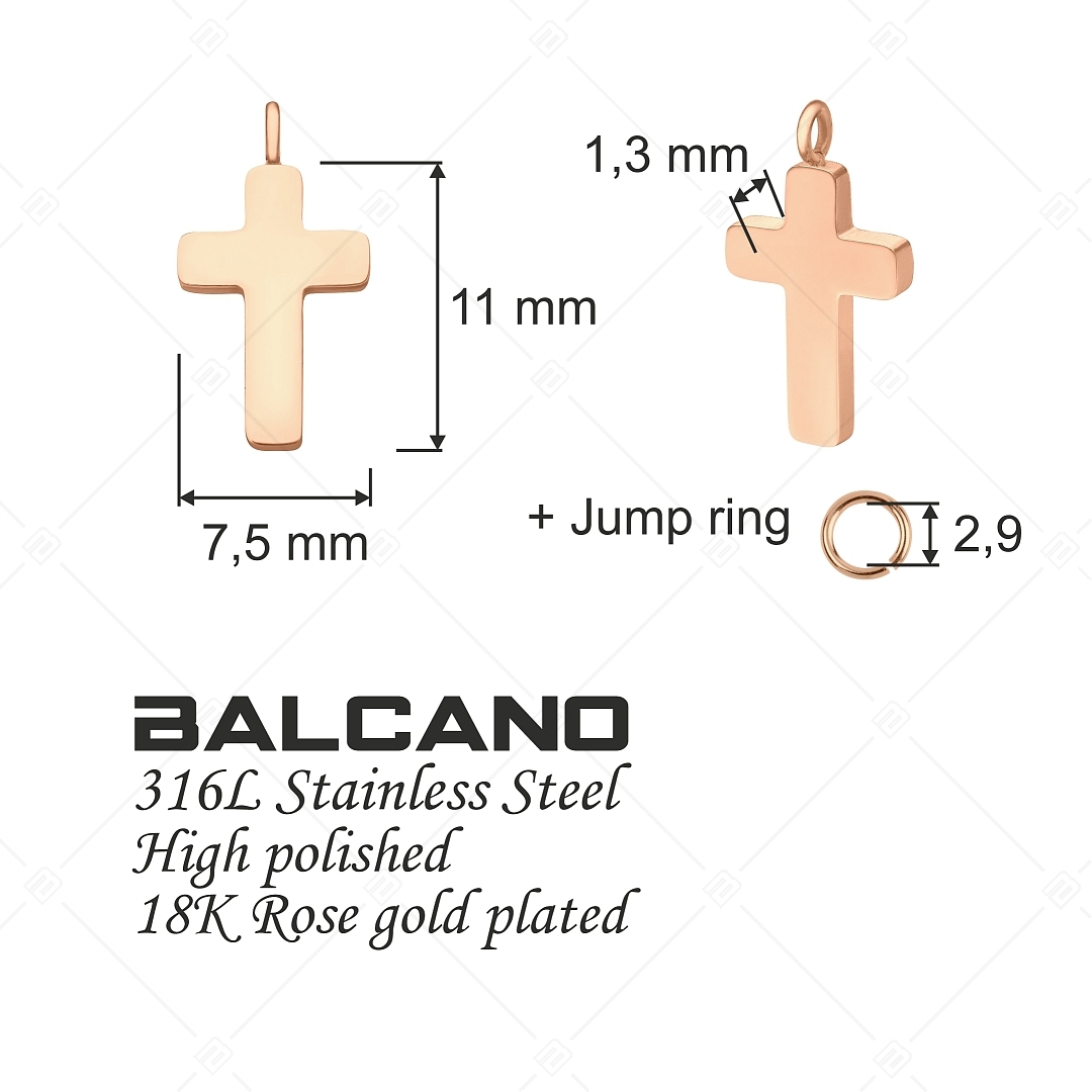 BALCANO - Piccolo Croce / Cross shaped Stainless Steel Charm, 18K Rose Gold Plated (851064BC96)