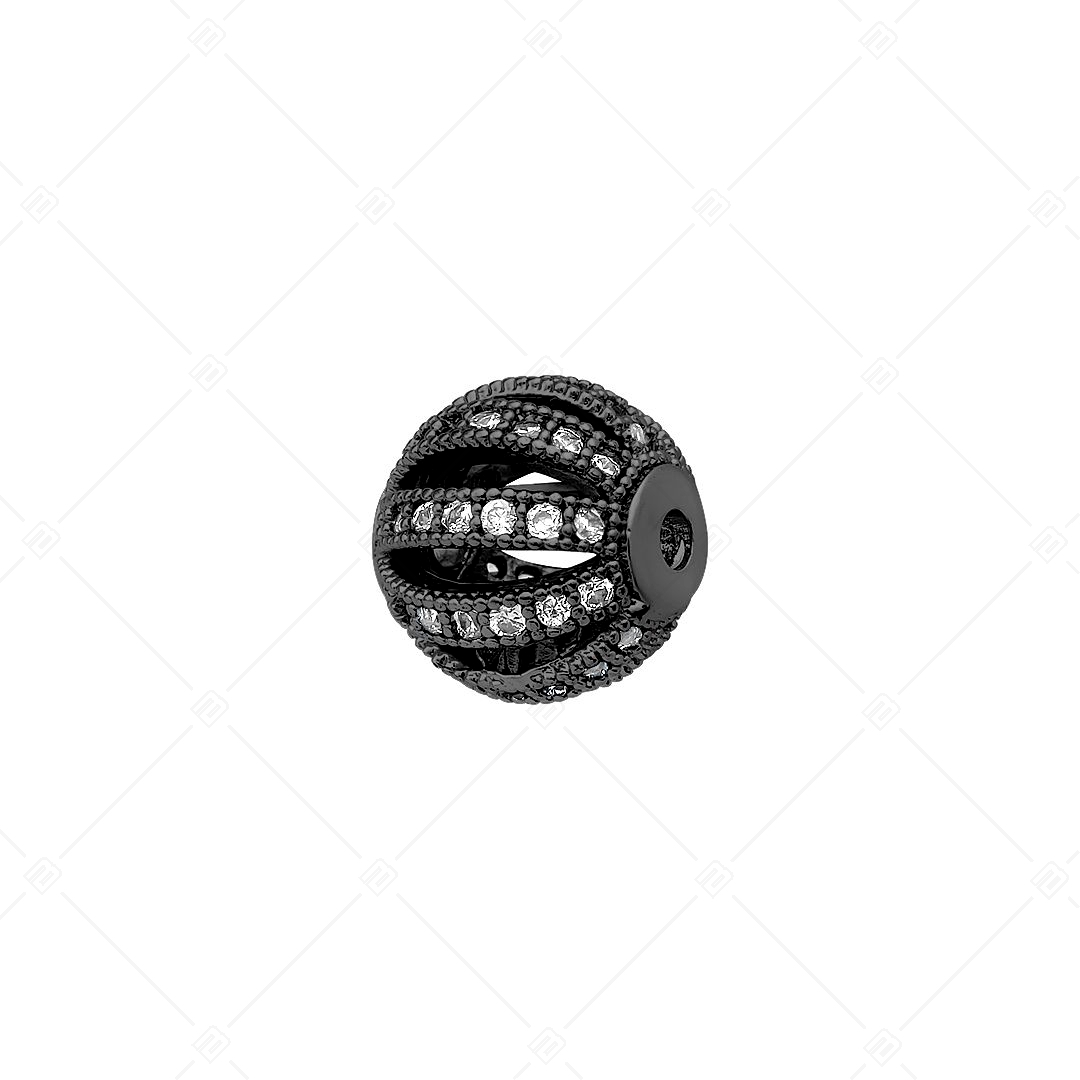 Kugelförmiger Spacer Charme mit durchbrochenem Muster und Zirkonia Edelsteinen (852006CS11)