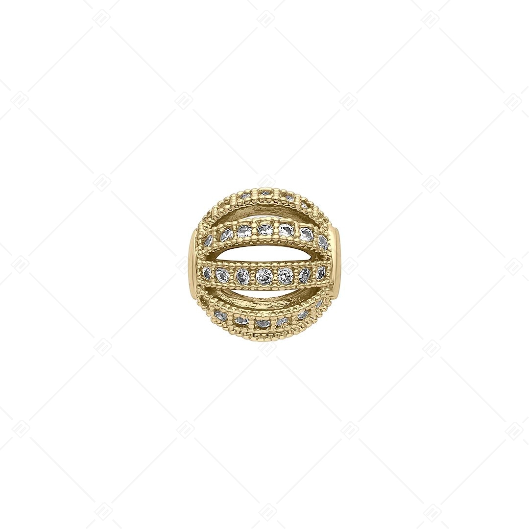 Ball- Shaped Spacer Charm With Openwork Pattern and Cubic Zirconia Gemstones (852006CS88)