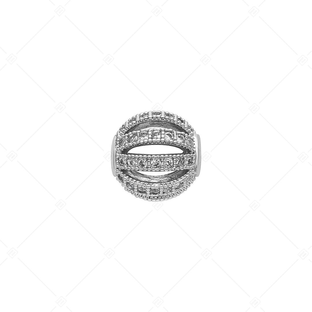 Ball- Shaped Spacer Charm With Openwork Pattern and Cubic Zirconia Gemstones (852006CS97)