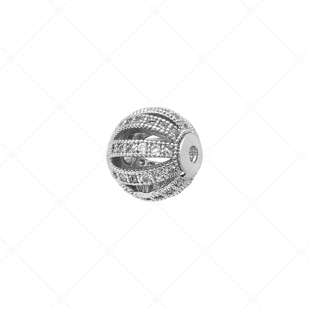 Ball- Shaped Spacer Charm With Openwork Pattern and Cubic Zirconia Gemstones (852006CS97)