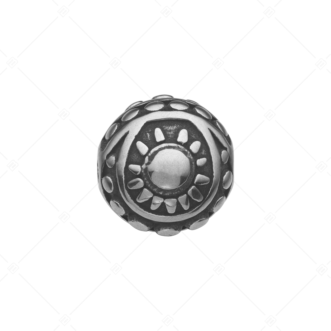 Round Spacer Charm With Sun Motif and Vintage Style (852022PS97)
