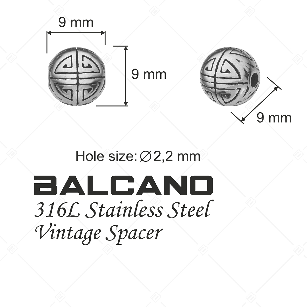 Charm Spacer boule gravée avec surface antique (852027PS97)