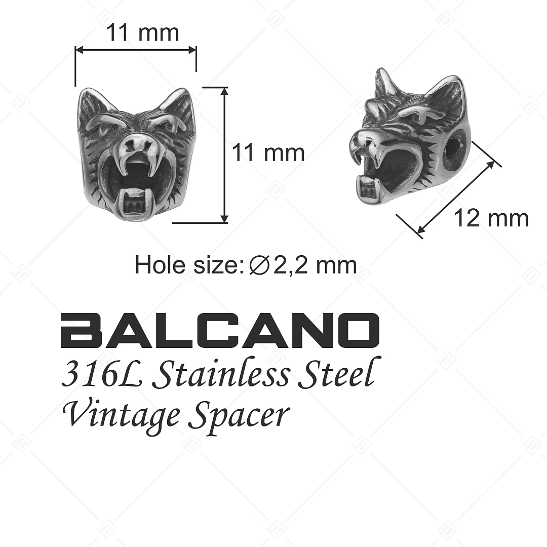 Charm Spacer tête de loup avec surface antique (852029PS97)