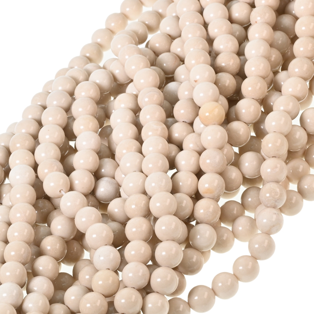 Weißes Holzfossil (Fossil) - Vorübergehend aufgefädelte Mineralperle (853036ZS00)