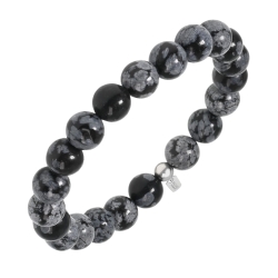 BALCANO - Obsidienne flocon de neige / Bracelet de perle minérale